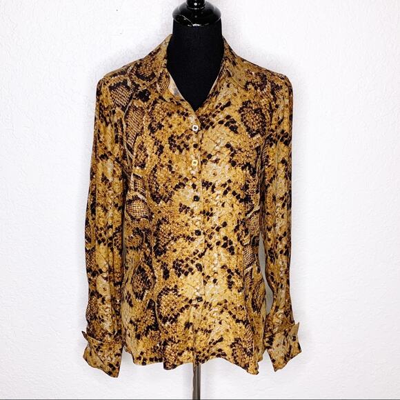 Alice & Trixie brown gold snakeskin open back button down size Medium - Picture 1 of 12